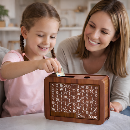 Hucha de madera para ahorrar dinero reutilizable