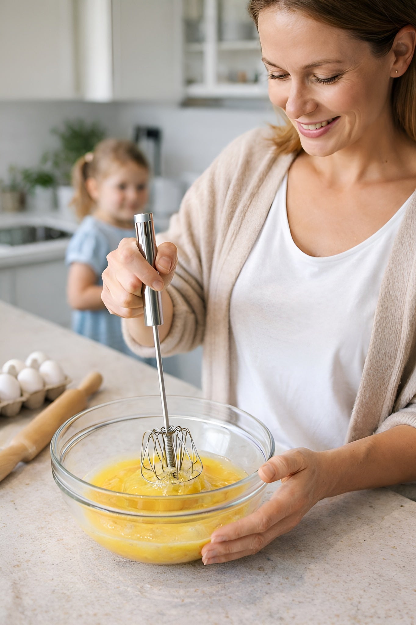 Batidor Semiautomático de Huevos – Acero Inoxidable para Cocina