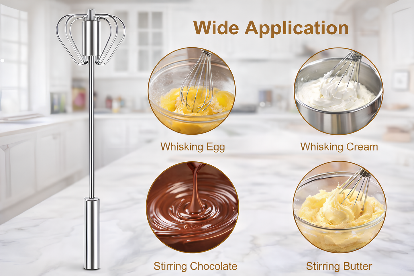 Batidor Semiautomático de Huevos – Acero Inoxidable para Cocina