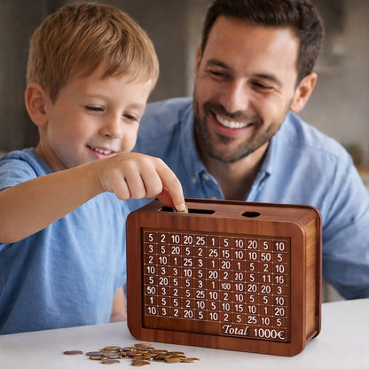 Hucha de madera para ahorrar dinero reutilizable